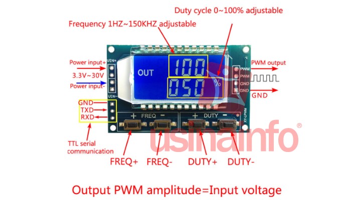 Gerador de Sinal PWM com Display LCD e Duty Cycle e Frequência Ajustável - 1Hz-150Khz - [1009036]