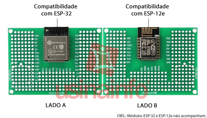 Placa Adaptadora para ESP-32, ESP-12E e ESP-12F / Expansor de Pinos 50x70mm - [1009380]