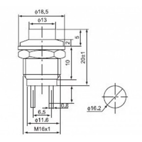 Interruptor Pulsador 16mm DS-212 3A Amarelo Corpo em Metal