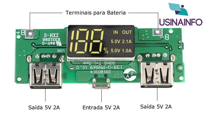 Carregador de Bateria 18650 com USB Dupla 5V 2A e Indicador de Carga PN969 - [1013221]