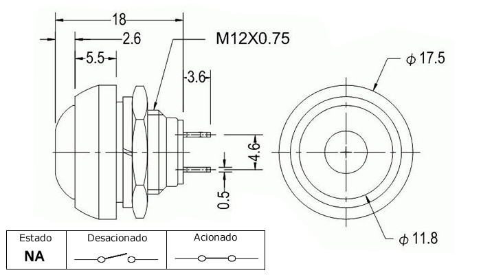 Pulsador Push Button NA / Chave Botão PBS-33B 3A Preto - [1014689]