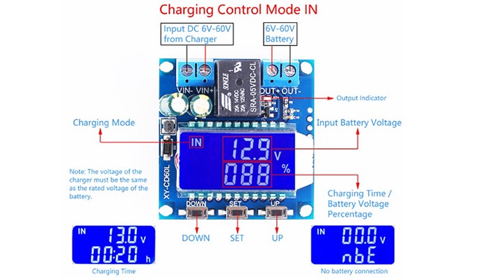 Controlador de Carga XY-CD60L para Bateria de Lítio e Chumbo 6V-60V - [1014710]