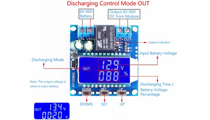 Controlador de Carga XY-CD60L para Bateria de Lítio e Chumbo 6V-60V - [1014711]