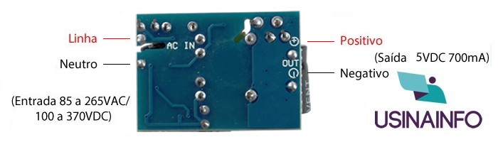 Conversor AC DC 5VDC 700mA - Entrada 85 a 265VAC - [1015205]