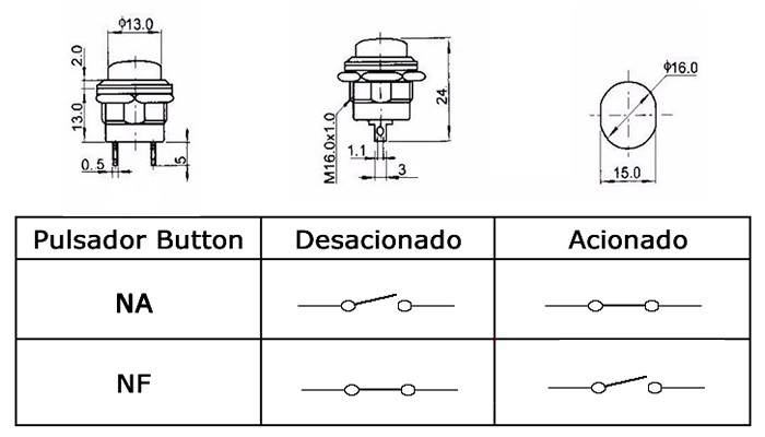 Pulsador Push Button NA / Chave Botão R13-507 6A Preto - [1015845]