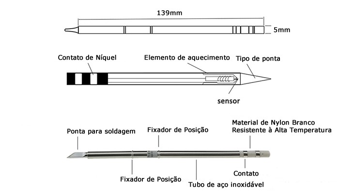 Ferro de Solda para Estação de Solda DIY T12 - Conector Fêmea 5 Pinos Mini - [1016823]