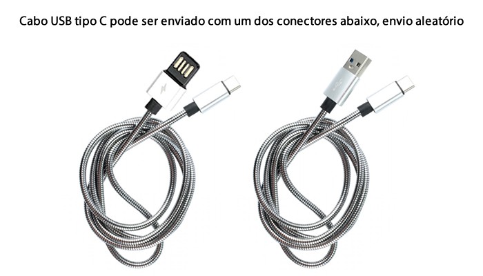 Cabo USB tipo C Inox 1m Turbo 4A Blindado para Raspberry Pi 4 e Celular - Prata - [1016940]