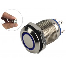 Interruptor Pulsador 12mm com LED Azul 3-6V em Aço Inox Impermeável MC199