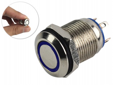 Pulsador Push Button NA 12mm em A&ccedil;o Inox com LED Azul - Imperme&aacute;vel - Imagem 1