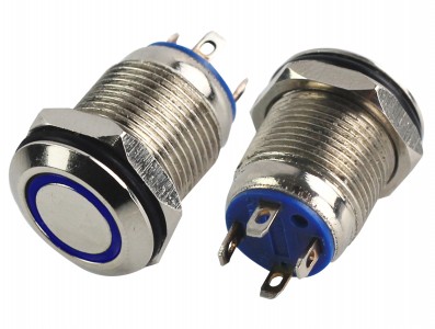 Pulsador Push Button NA 12mm em A&ccedil;o Inox com LED Azul - Imperme&aacute;vel - Imagem 2