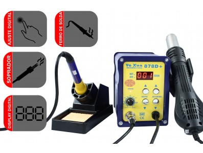 Estação de Solda com Estação de Retrabalho de ar quente 2 em 1 Yaxun 878D+  - Imagem 4