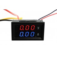 Voltímetro Digital com Amperímetro 10A / 0 a 100VDC - Vermelho/Azul 
