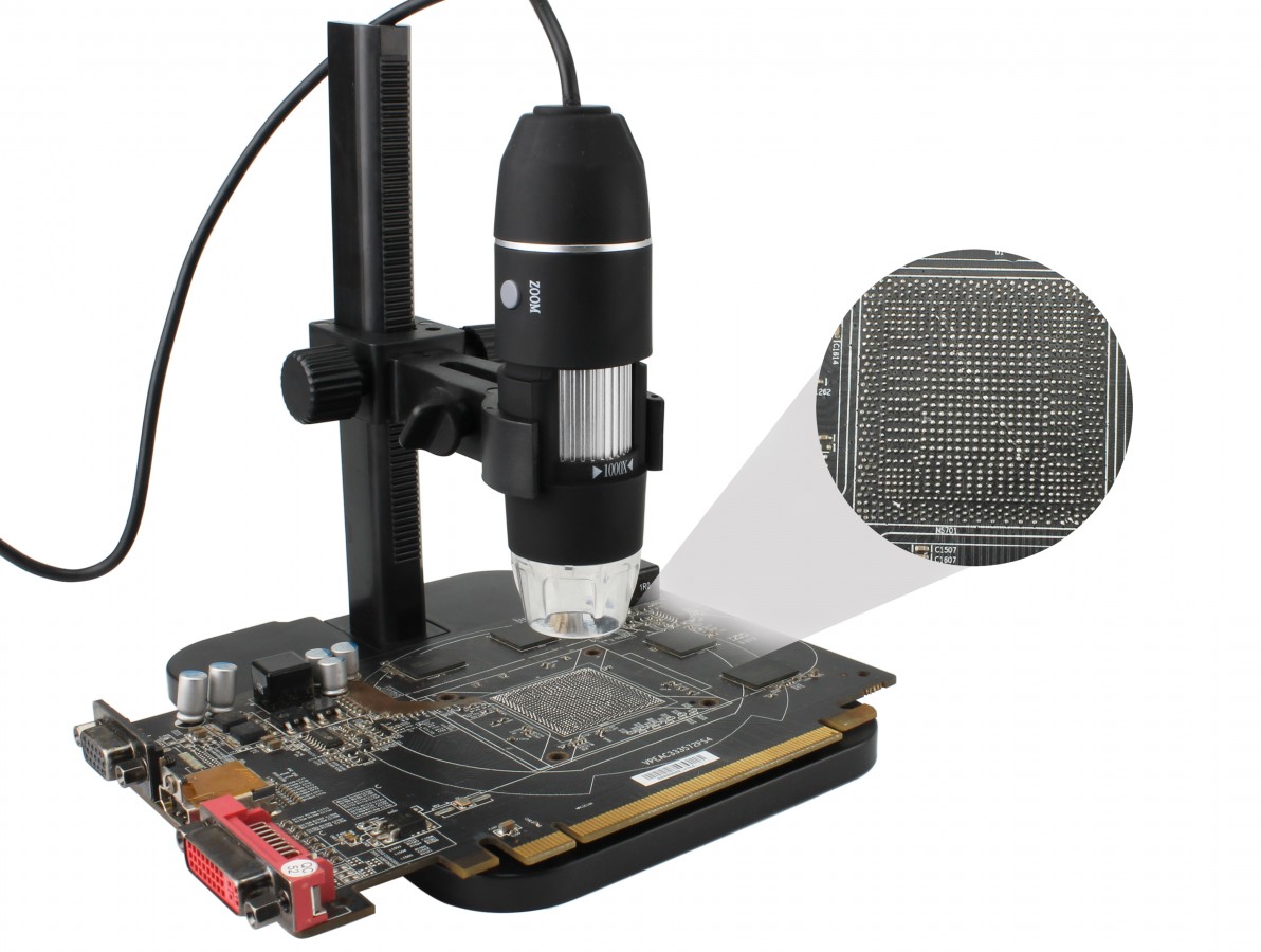 Microscópio Digital USB Zoom 1000X + Suporte com Ajuste de Altura - US1000
