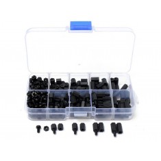 Kit de Espaçadores Plásticos em Nylon, Parafusos e Porcas M3 + Case - 300 Unidades