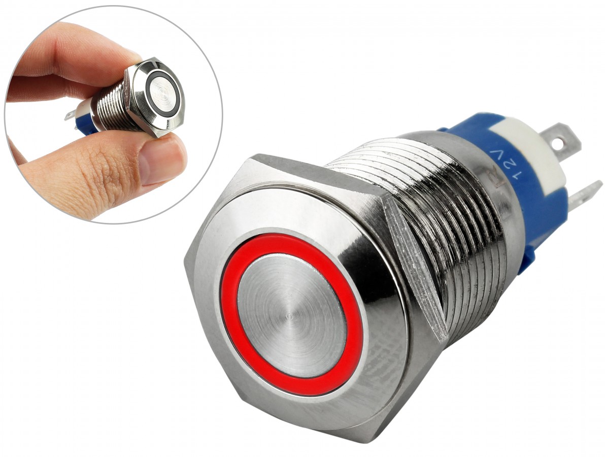 Pulsador Push Button em Aço Inox com Iluminação em LED Vermelho - Impermeável- Imagem 1