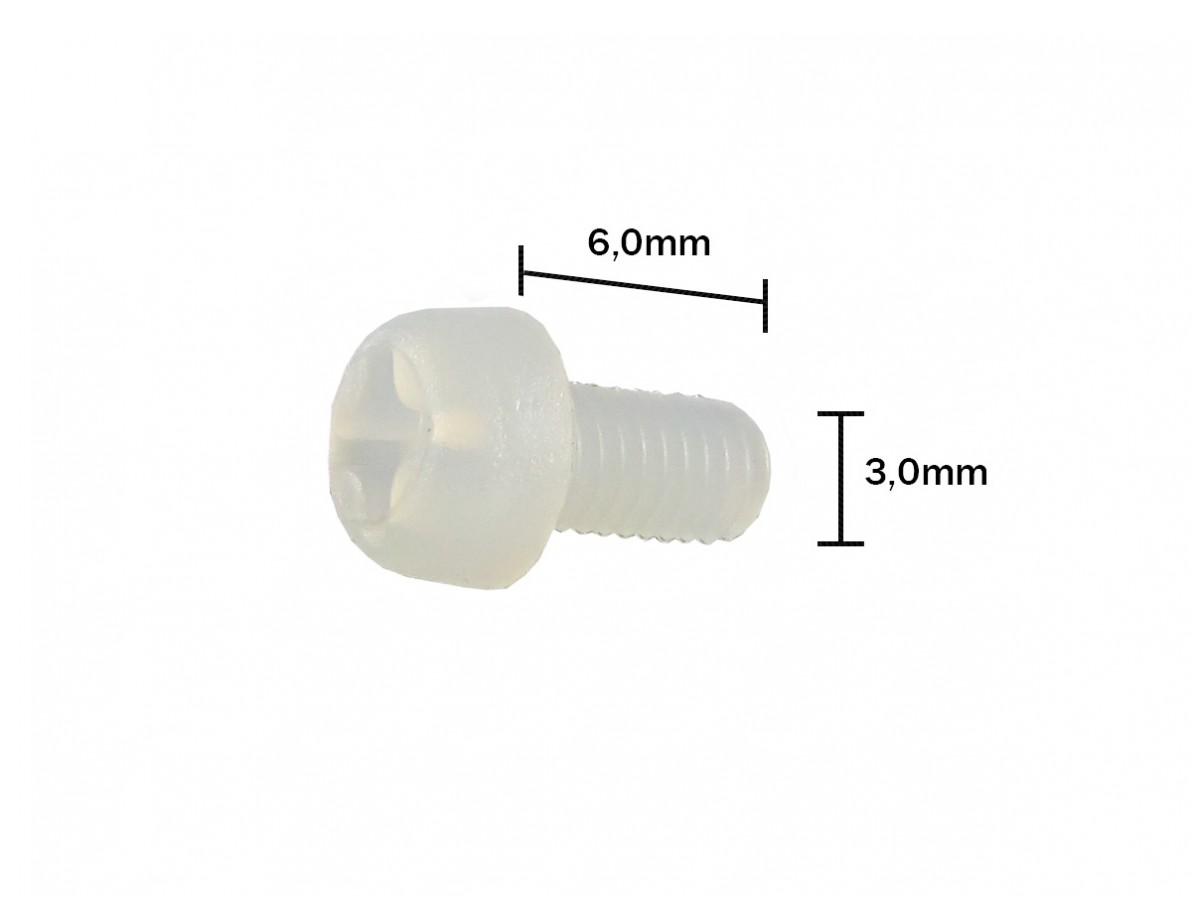 Parafuso Plástico em Nylon M3 x 6mm Phillips (Branco) - Kit com 10 unidades- Imagem 3