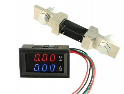 Voltímetro Digital com Amperímetro 200A / 0 a 200VDC - Vermelho/Azul + Resistor Shunt - Imagem 1