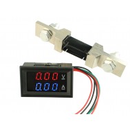 Voltímetro Digital com Amperímetro 200A / 0 a 200VDC - Vermelho/Azul + Resistor Shunt