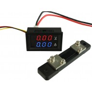 Voltímetro Digital com Amperímetro 50A / 0 a 100VDC - Vermelho/Azul + Resistor Shunt
