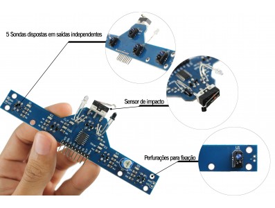 Sensor de Linha Infravermelho BFD-1000 Com 5 Sondas + Detector de Dist&acirc;ncia e Impacto Mec&acirc;nico - Imagem 4