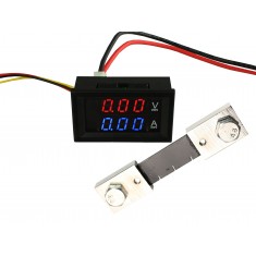 Voltímetro Digital com Amperímetro 100A / 0 a 100VDC - Vermelho/Azul + Resistor Shunt