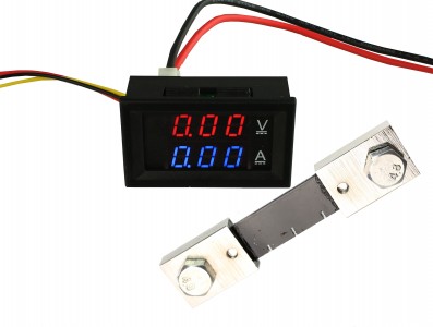 Voltímetro Digital com Amperímetro 100A / 0 a 100VDC - Vermelho/Azul + Resistor Shunt - Imagem 1