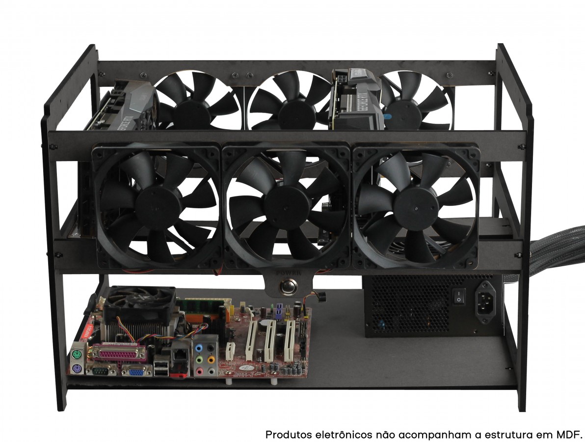 Rig de Mineração para 4 GPUs e 6 Fans MDF 6mm RM4G6F V3 Preta + Manual de Montagem- Imagem 2