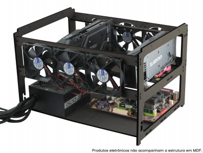 Rig de Minera&ccedil;&atilde;o para 4 GPUs e 6 Fans MDF 6mm RM4G6F V3 Preta + Manual de Montagem - Imagem 6