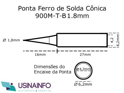 Ponta para Ferro de Solda Tipo Cônica 1.8mm - 900M T I