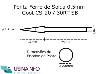 Ponta para Ferro de Solda Extra-fina 0.5mm Goot CS-20 / 30RT SB