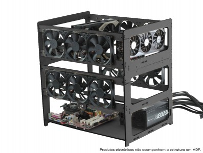 Rig de Minera&ccedil;&atilde;o para 8 GPUs e 12 Fans MDF 6mm RM8G12F V3 Preta + Manual de Montagem - Imagem 2