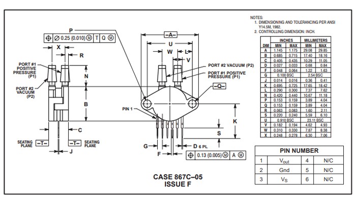Sensor de Pressão Diferencial MPX5010DP 0kPa a 10kPa - [1027490]