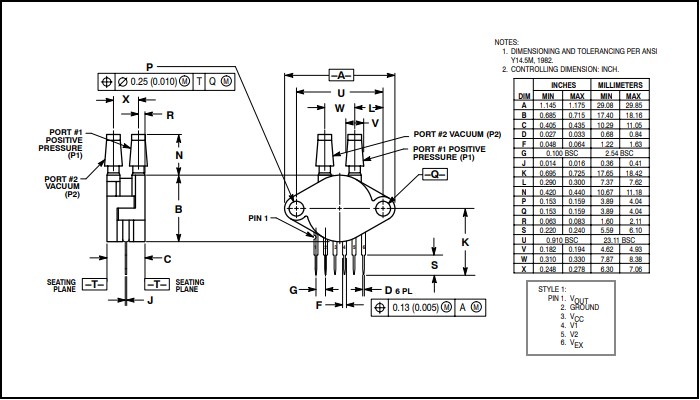 Sensor de Pressão Diferencial MPX5100DP 0kPa a 100kPa - [1027492]