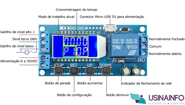 Relé Temporizador Digital XY-LJ02 Ajustável com Display LCD e Micro USB - 7 Modos de Uso - [1027583]