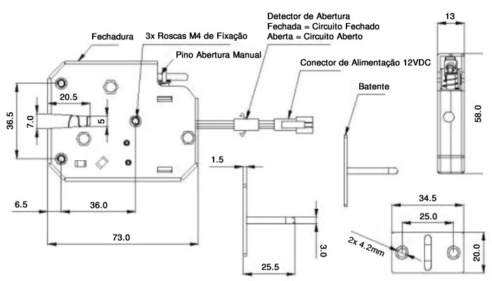 Fechadura Eletrônica 12V MK-202 com Detecção de Abertura - [1027860]