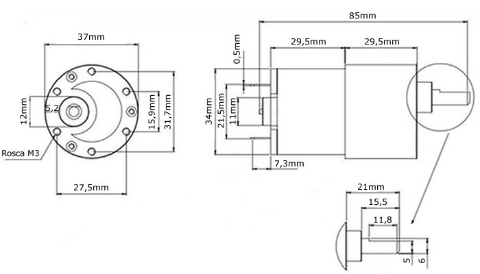 Motor DC 12V TKF37JPG3429-670 com Caixa de Redução 13RPM 8,5Kgf.cm - [1027870]