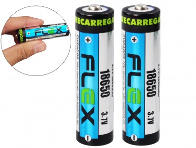 Bateria 18650 Li-Ion Recarregável 3.7V 3800mAh Button-top - Kit com 2 unidades - Imagem 1