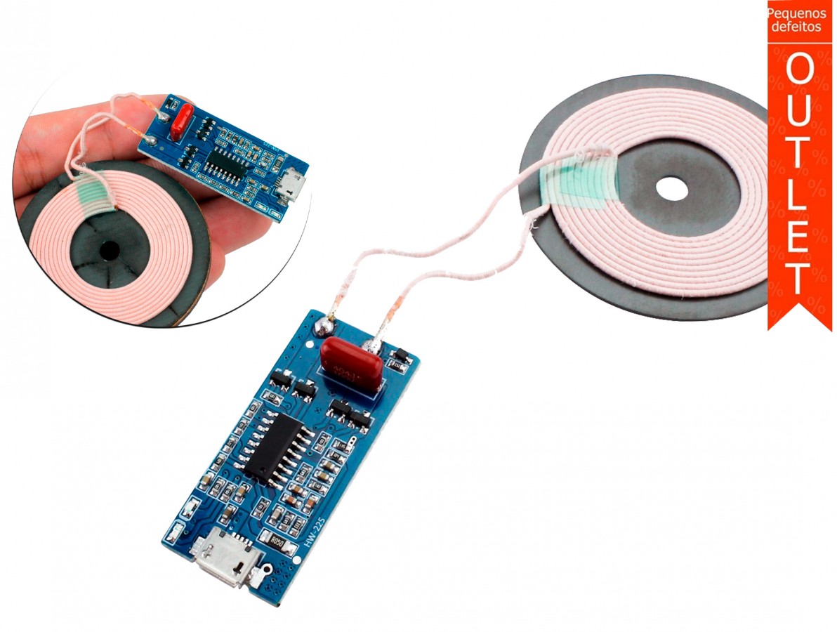 Carregador e Receptor Sem Fio Qi, Conector USB Tipo-C, Adaptador