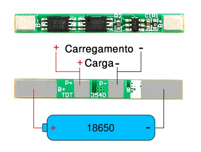 Placa de Proteção de Carga BMS 1S 3A 4.2V para Bateria 18650 - [1028783]