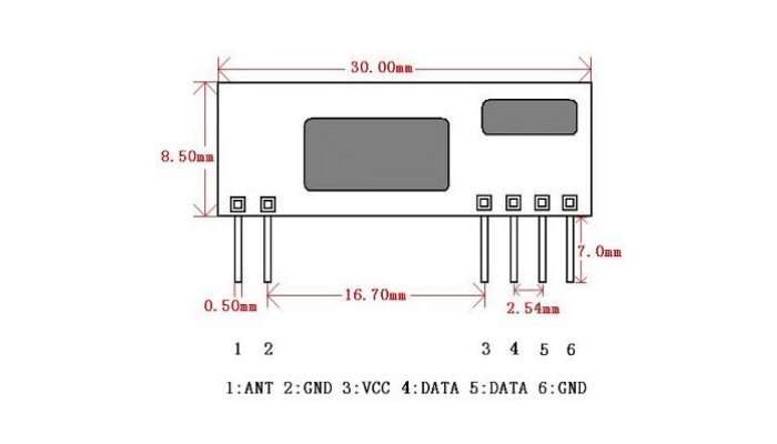 Pinagem e Dimensões do Receptor 315Mhz RXB22 Super Heteródino - [1028826]