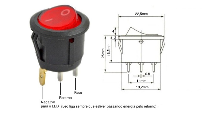 Chave Gangorra Liga Desliga 10A Led Vermelho KCD1 - [1028967]