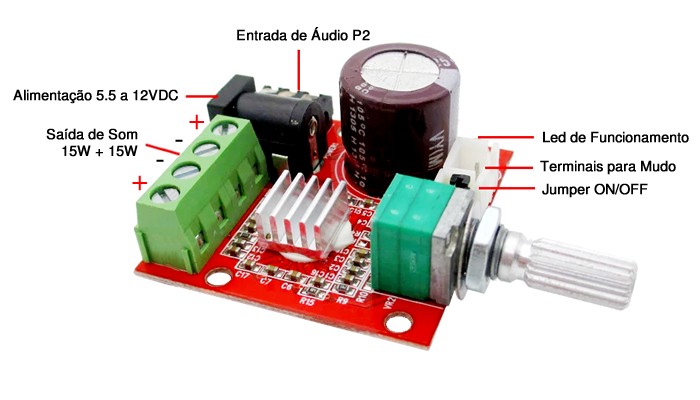 Mini Amplificador de Som PAM8610 Estéreo 2 Canais 15W + 15W - [1029023]