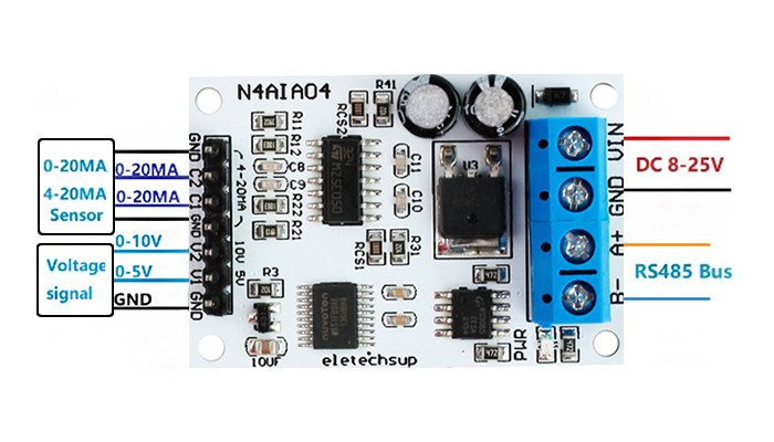 Modulo de aquisição de sinal, dc 12v 4-20ma 0-5v 0-10v, RS485 Modbus rtu para PLC - [1029203]