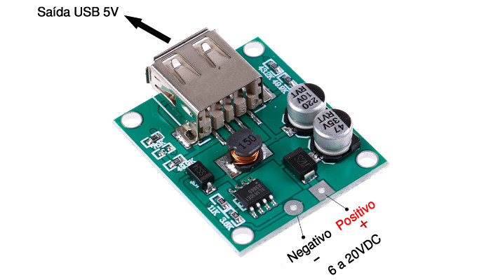 Regulador de Tensão 5V 2A USB para Painel Solar - Entrada 6 a 20VDC - [1029233]