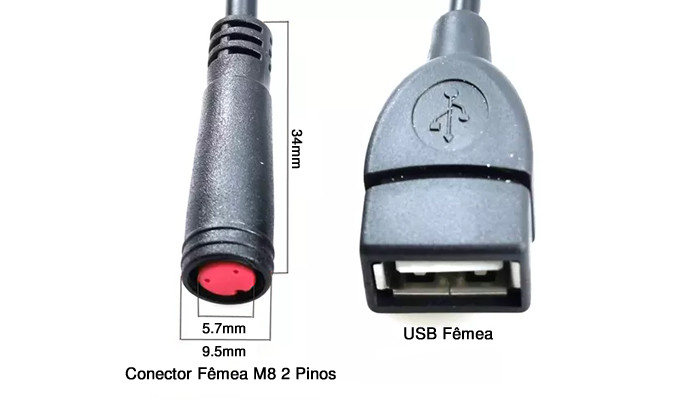 Cabo USB Fêmea M8 27cm para Mini Painel Solar Fotovoltaico 7V 1A 7W - [1029402]