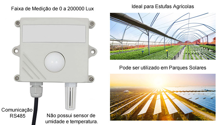 Características do Luxímetro 0~200000 Lux RS485 Modbus-RTU Digital - [1030049]