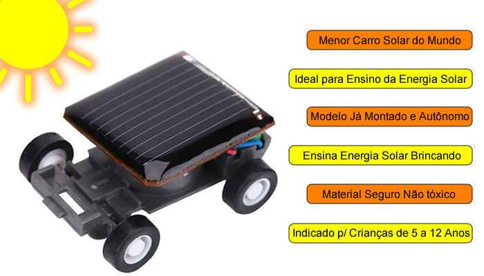 Características Mini Carro Solar Nano com Motor e Painel Fotovoltaico VB030 - [1030054]