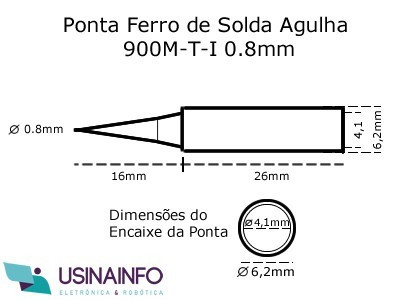 Dimensões Ponta para Ferro de Solda tipo Agulha 0,8mm 2ª Linha - [1030057]
