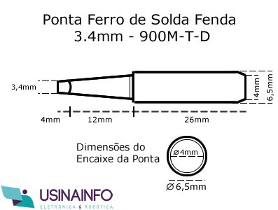 Dimensões da Ponta para Ferro de Solda tipo Fenda 3.4mm 900M-T-D - 2 Linha - [1030061]