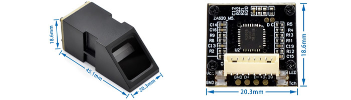 Medidas Leitor Biométrico para Arduino AS608 - [1030107]